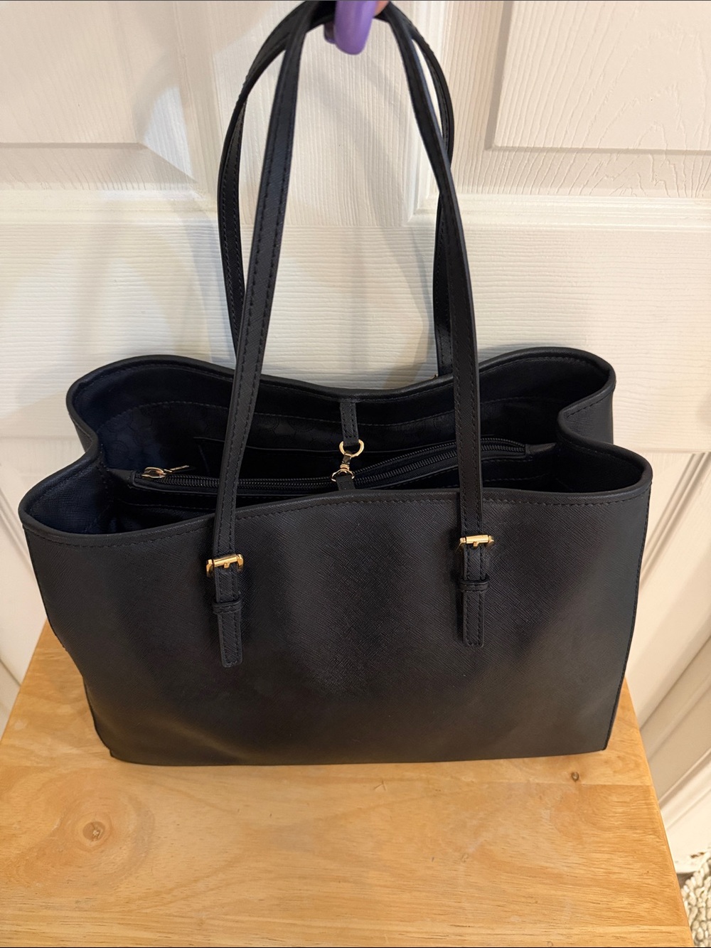 Michael Kors Large Black Leather Bag with Gold Accents - Picture 8 of 14